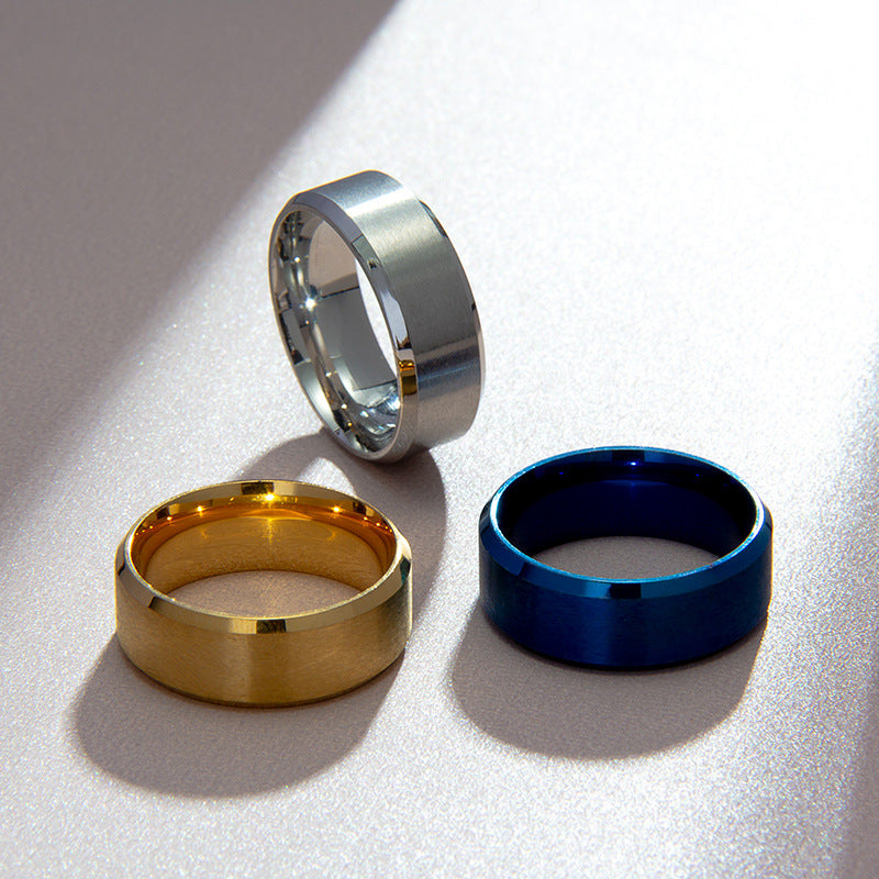 Cross-Border Hot Selling 8mm Matte Stainless Steel Men's Ring Yiwu Simple Fashion Jewelry Factory Jewelry Wholesale