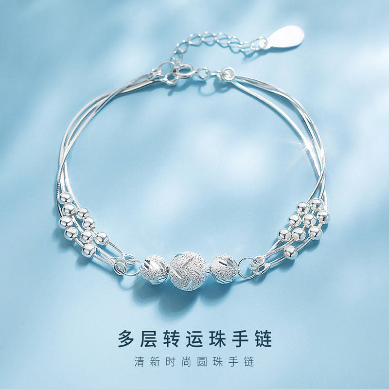 Sansheng III Bracelet Necklace Women's Round Beads All-match Simple Hand Fashion Trendy Carved New Jewelry Student Ins