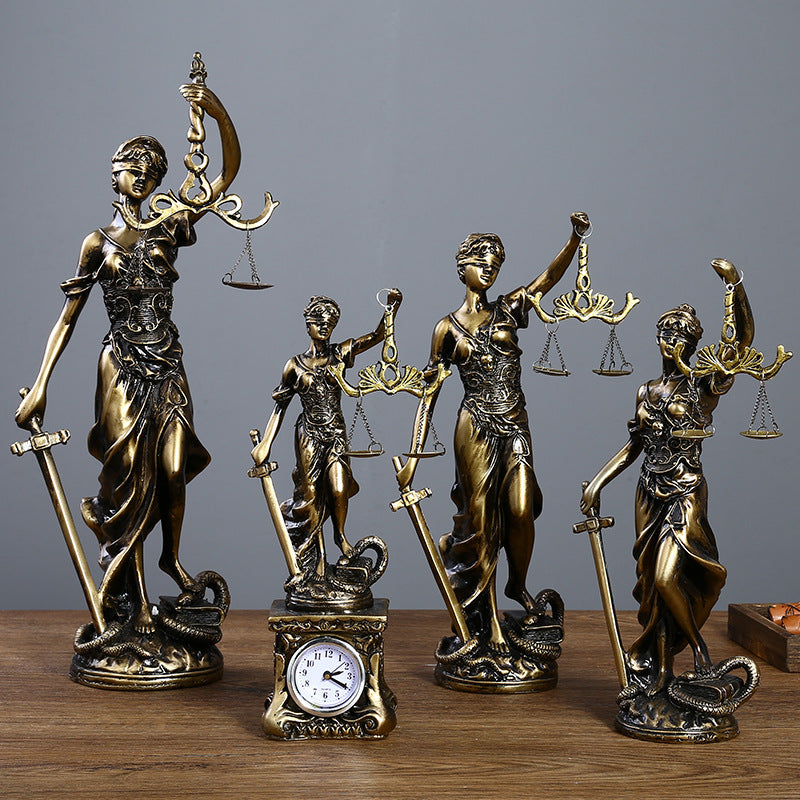 Antique Bronze Goddess Themis Sculpture Statue Lawyer Office Fairness Small Statue Justice Legal Balance Ornament