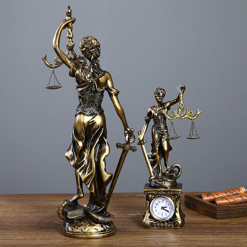 Antique Bronze Goddess Themis Sculpture Statue Lawyer Office Fairness Small Statue Justice Legal Balance Ornament