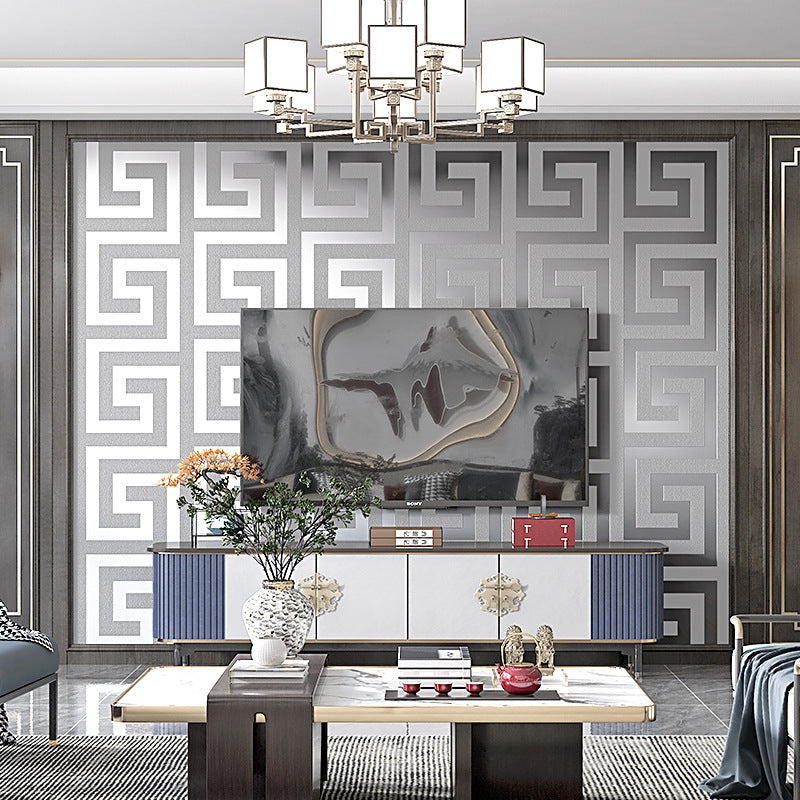 Chinoiserie Wallpaper Classical Chinoiserie Zen Living Room Modern Simple New Chinoiserie Black and White Pattern Silver Gray Wallpaper