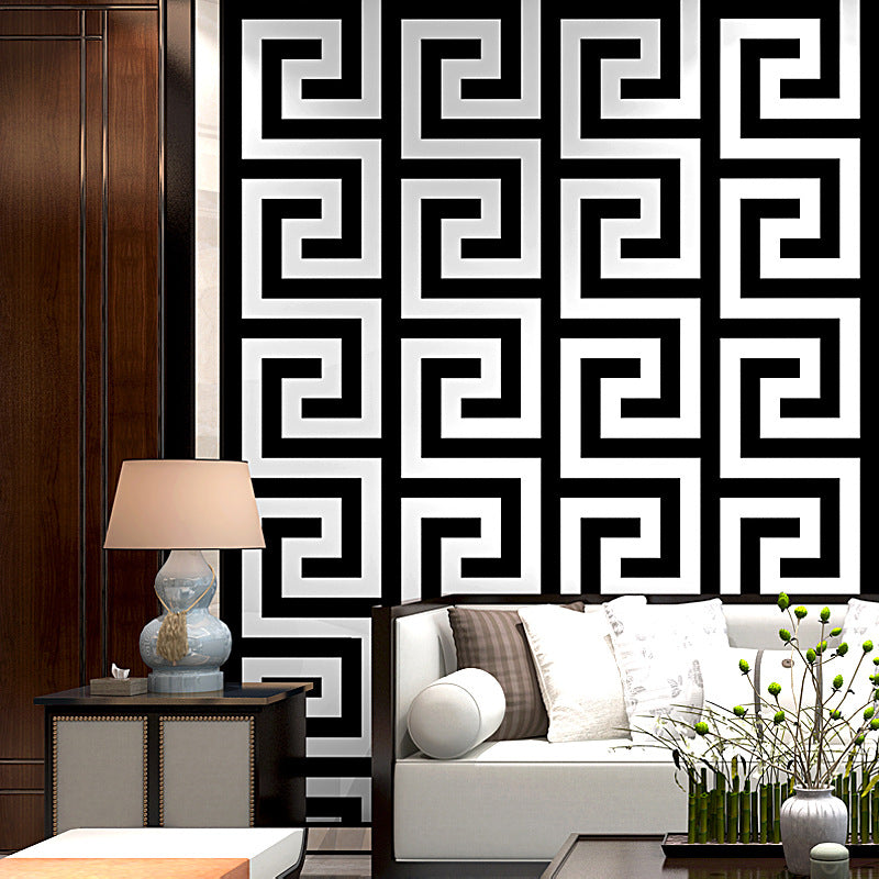 Chinoiserie Wallpaper Classical Chinoiserie Zen Living Room Modern Simple New Chinoiserie Black and White Pattern Silver Gray Wallpaper