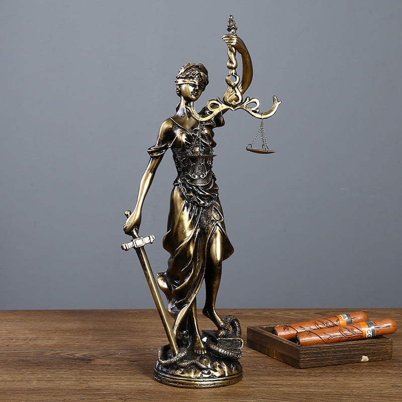 Antique Bronze Goddess Themis Sculpture Statue Lawyer Office Fairness Small Statue Justice Legal Balance Ornament