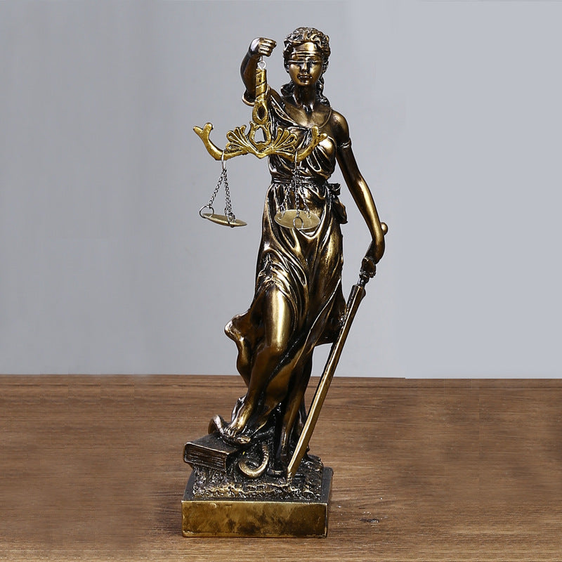 Antique Bronze Goddess Themis Sculpture Statue Lawyer Office Fairness Small Statue Justice Legal Balance Ornament