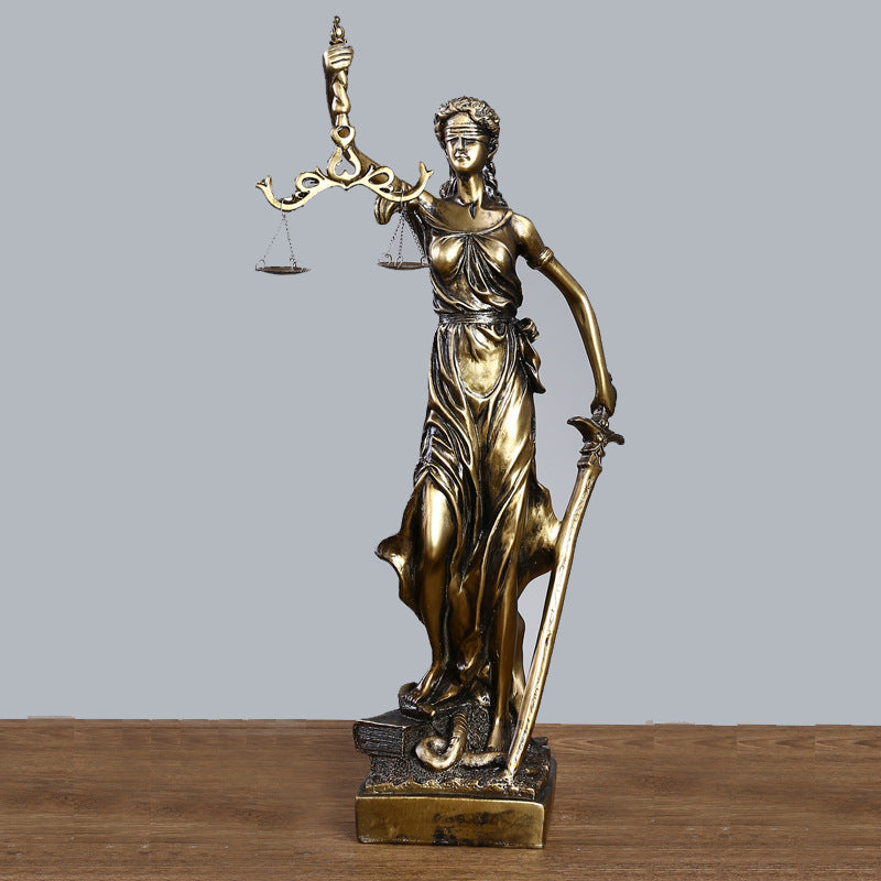 Antique Bronze Goddess Themis Sculpture Statue Lawyer Office Fairness Small Statue Justice Legal Balance Ornament