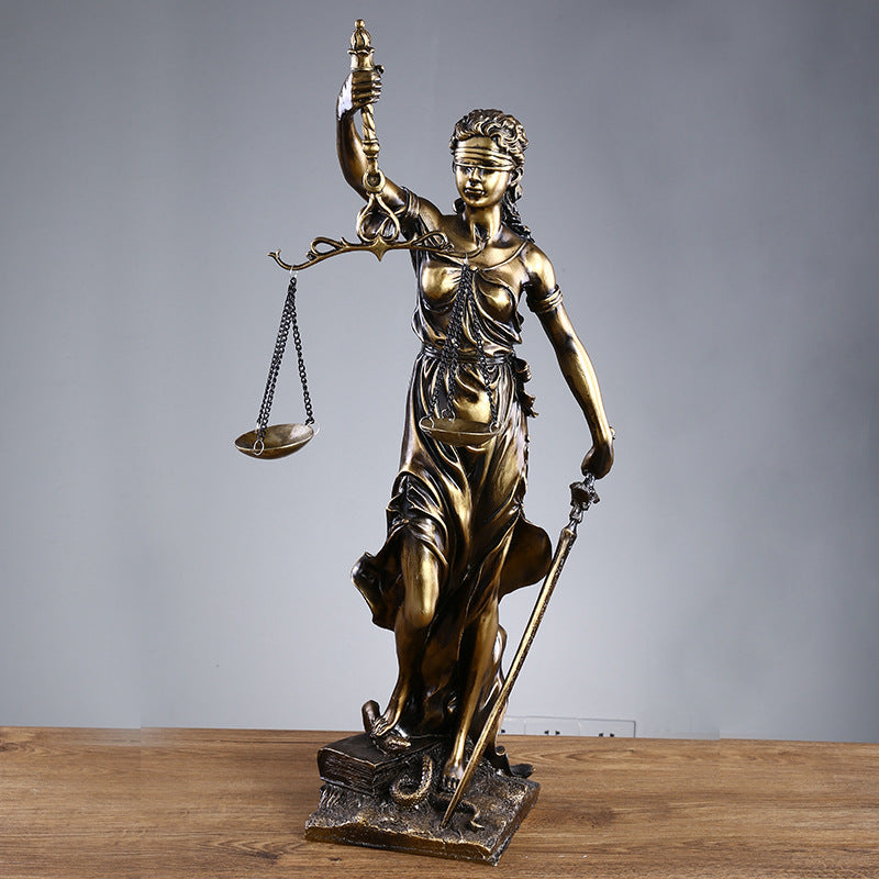 Antique Bronze Goddess Themis Sculpture Statue Lawyer Office Fairness Small Statue Justice Legal Balance Ornament