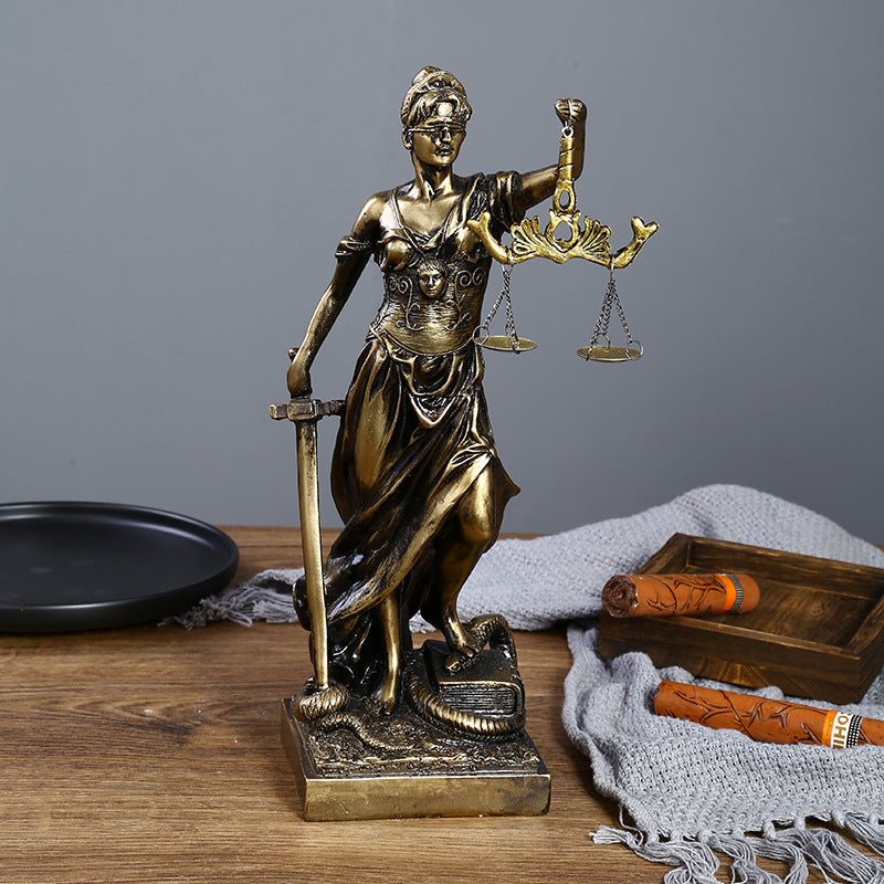 Antique Bronze Goddess Themis Sculpture Statue Lawyer Office Fairness Small Statue Justice Legal Balance Ornament
