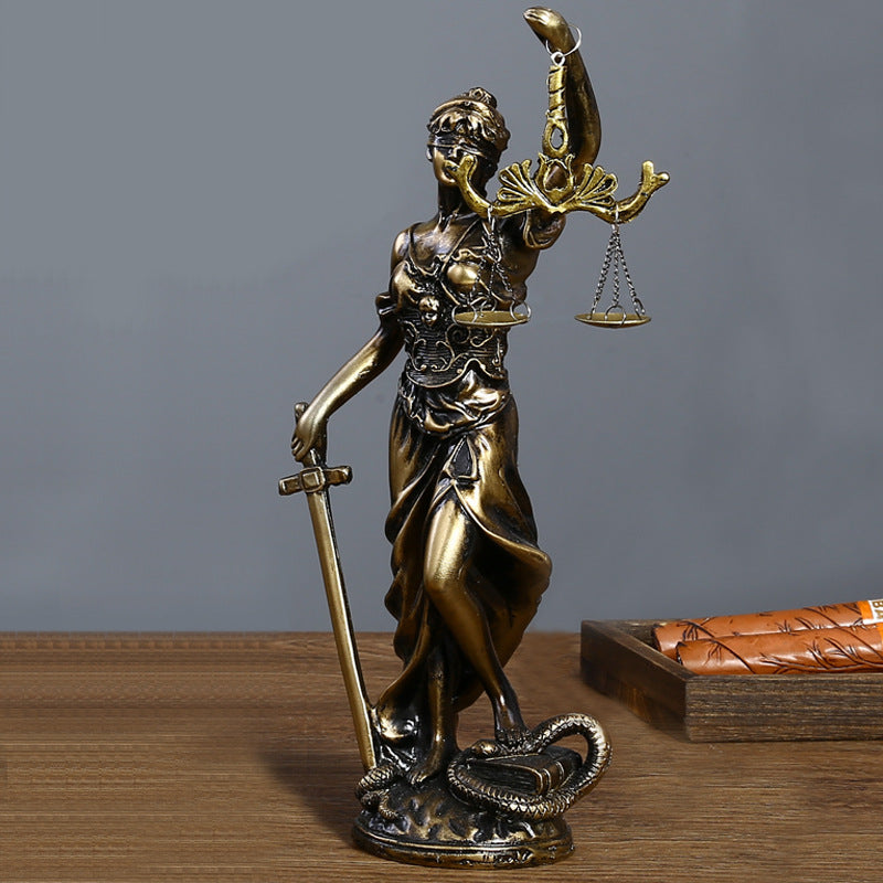 Antique Bronze Goddess Themis Sculpture Statue Lawyer Office Fairness Small Statue Justice Legal Balance Ornament