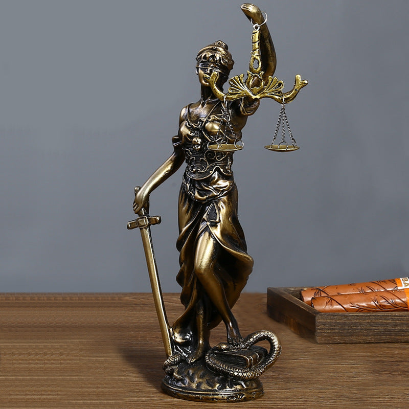 Antique Bronze Goddess Themis Sculpture Statue Lawyer Office Fairness Small Statue Justice Legal Balance Ornament