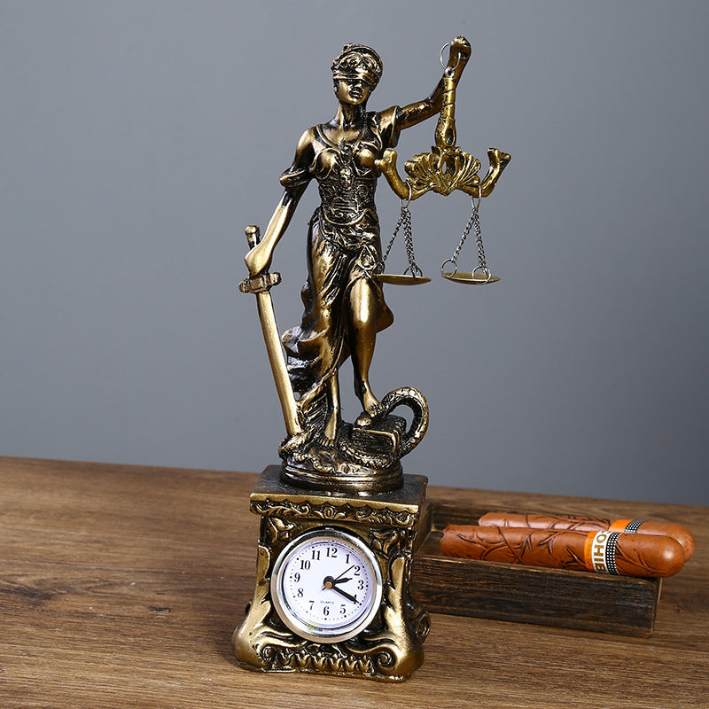 Antique Bronze Goddess Themis Sculpture Statue Lawyer Office Fairness Small Statue Justice Legal Balance Ornament