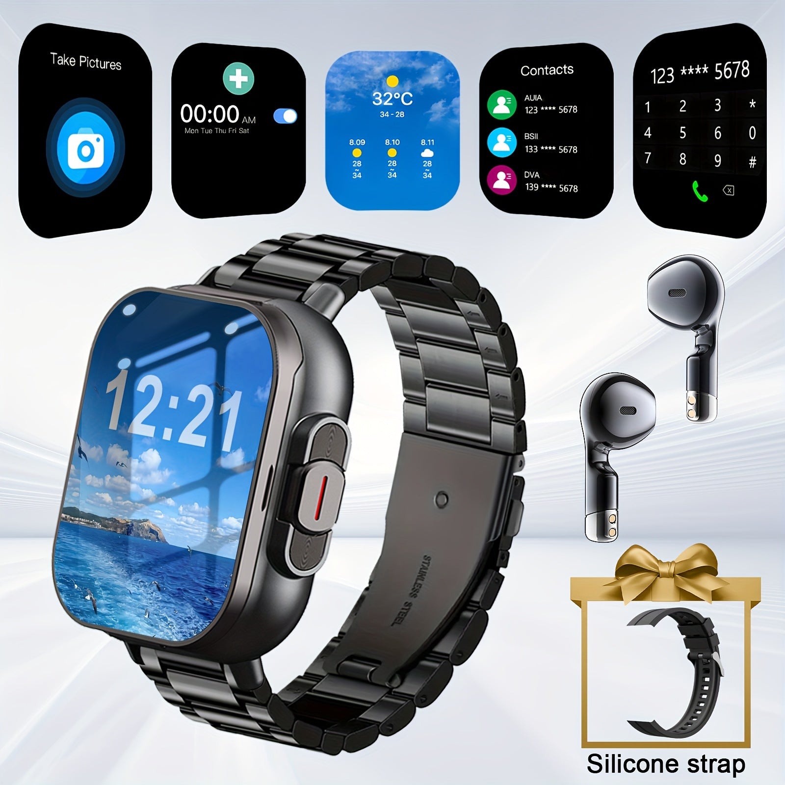 Temu Cross-Border Popular Sports Outdoor Smart Watch D8 Two-In-One Tws Bluetooth Call Heart Rate Exercise Sleep