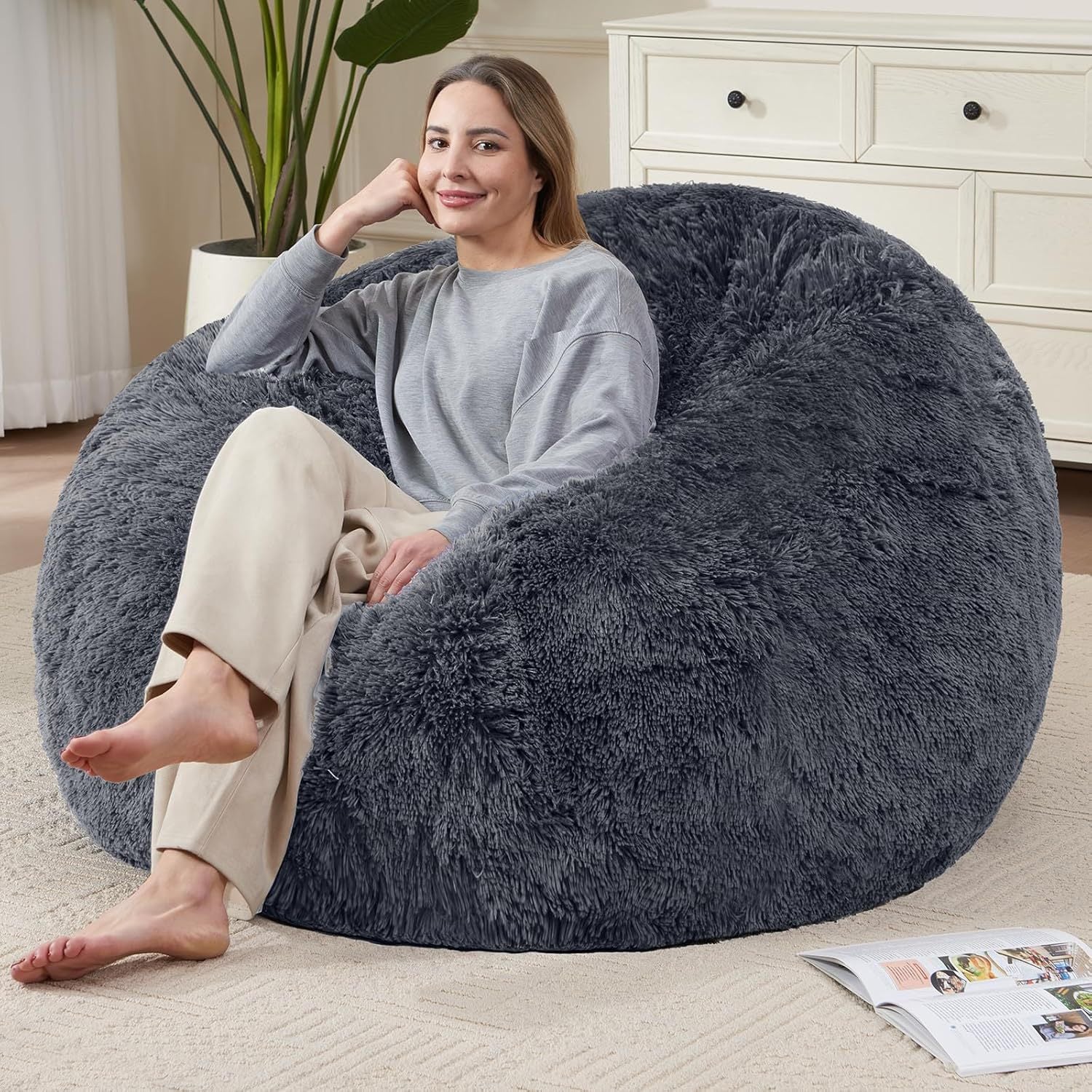 Lazy Sofa Bean Bag Faux Fur Bean Bag Sofa Cover Children's Toy Storage Cover Cross-Border Source Manufacturer
