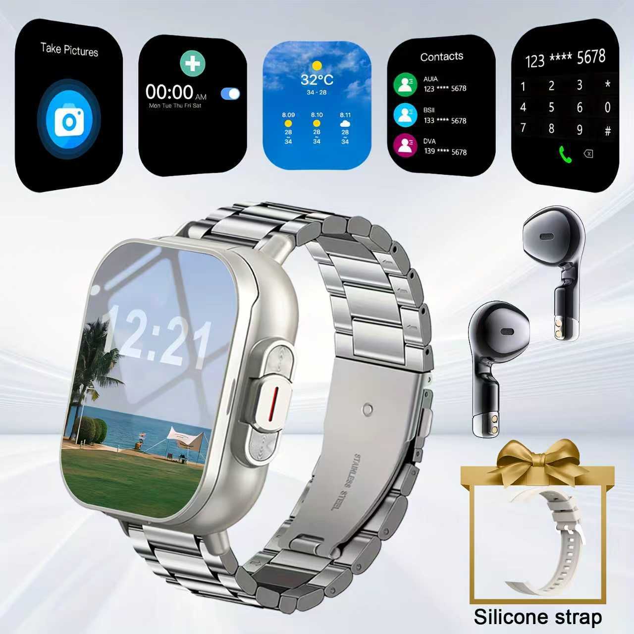 Temu Cross-Border Popular Sports Outdoor Smart Watch D8 Two-In-One Tws Bluetooth Call Heart Rate Exercise Sleep