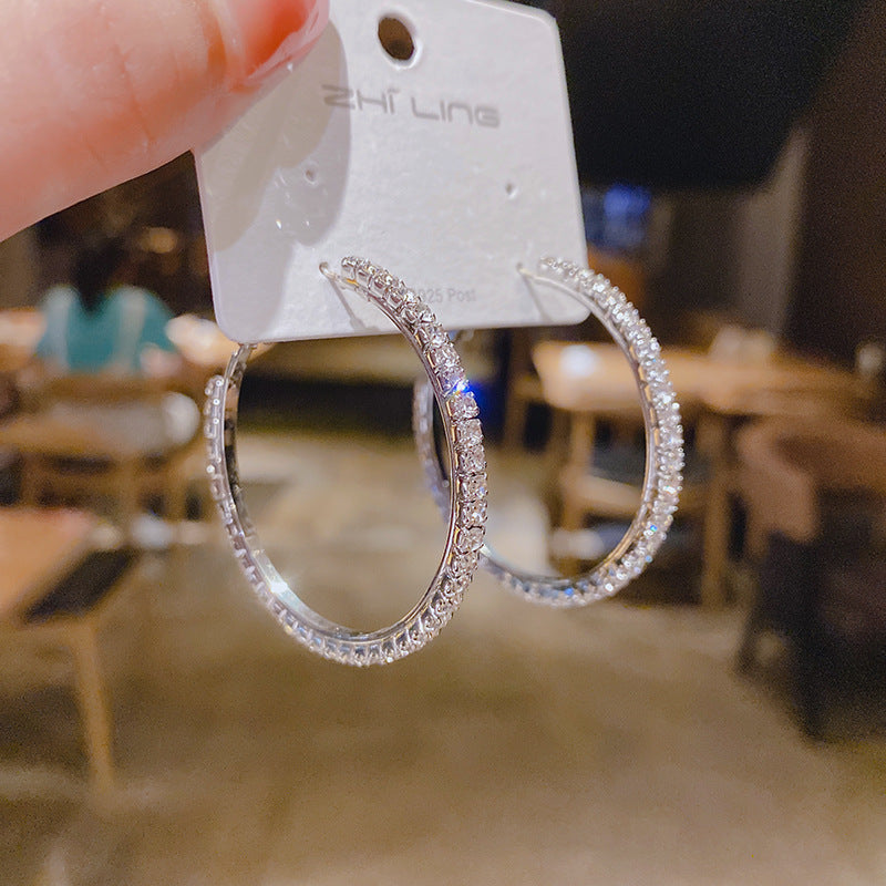 S925 silver needle full diamond round cold style earrings earrings female Net Red European and American elegant fashion ins earrings earrings